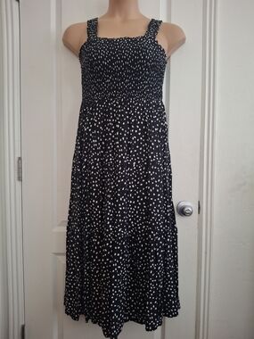 Beachlunchlounge  Sz M Black & White Polka Dot Maxi Dress